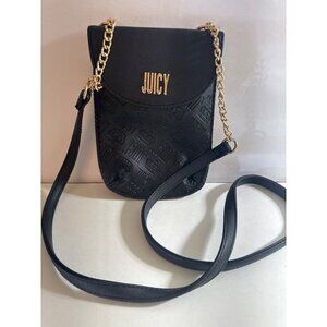 Juicy Couture Black Embossed Crossbody Bag Gold Chain Strap; Crown Print Lining*